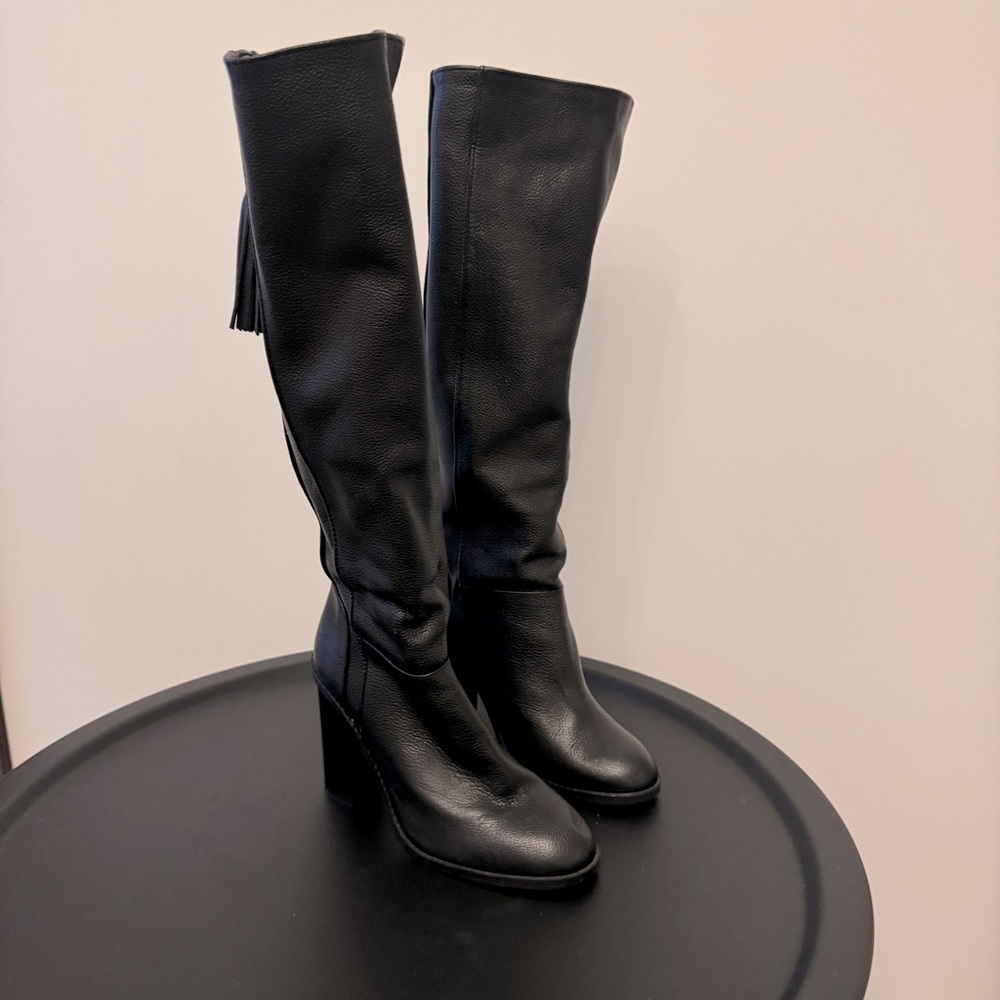 Zara black knee high leather boots